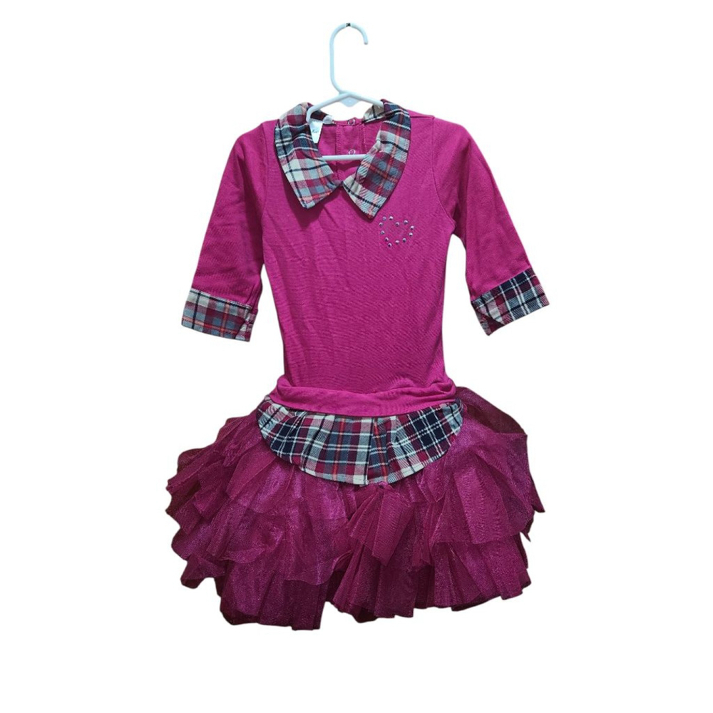 Girls Oh! La! La! Couture Holiday Dress Size 4 Pink/Red Plaid